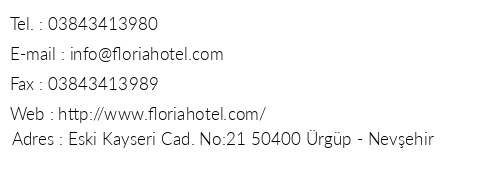 Floria Otel telefon numaralar, faks, e-mail, posta adresi ve iletiim bilgileri